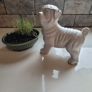 Apropros Bull Dog Figurine White Glossy Ceramic Home Decor 9"